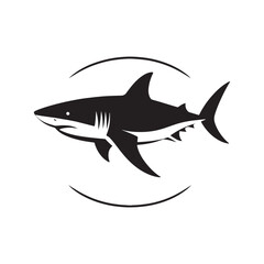 Silent Shadows: Black Vector Shark Silhouette - Capturing the Stealth and Majesty of Nature's Oceanic Apex Predator. Minimalist Shark illustration.