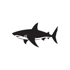 Silent Shadows: Black Vector Shark Silhouette - Capturing the Stealth and Majesty of Nature's Oceanic Apex Predator. Minimalist Shark illustration.