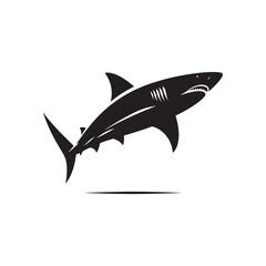 Silent Shadows: Black Vector Shark Silhouette - Capturing the Stealth and Majesty of Nature's Oceanic Apex Predator. Minimalist Shark illustration.