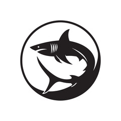 Silent Shadows: Black Vector Shark Silhouette - Capturing the Stealth and Majesty of Nature's Oceanic Apex Predator. Minimalist Shark illustration.