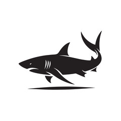 Silent Shadows: Black Vector Shark Silhouette - Capturing the Stealth and Majesty of Nature's Oceanic Apex Predator. Minimalist Shark illustration.
