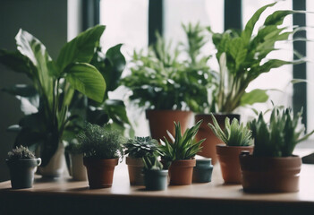 Obraz premium Collection of various home plants Home gardening greenery interior design with plants hobby Creative Hobbies to Decrease Stress and Anxiety