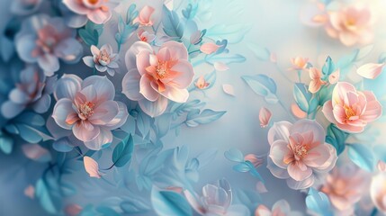 Fototapeta na wymiar Watercolor-style flowers depicted with luxurious floral elements, suitable for botanical backgrounds, wallpaper designs, prints, invitations, and postcards