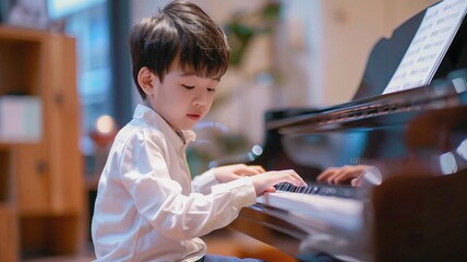 cute boy playing piano