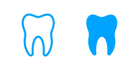 Tooth icons for dentistry, dental clinic, toothpaste and mouthwash. Tooth with roots or molar teeth line icons for dentistry and dental health