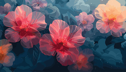 Ethereal Blossom Clouds, ethereal design, blossom pattern, cloud-like florals vector illustration background