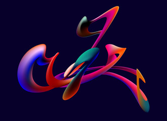 Colorful 3D liquid lines. Abstract geometric shapes on dark background. - 752559326
