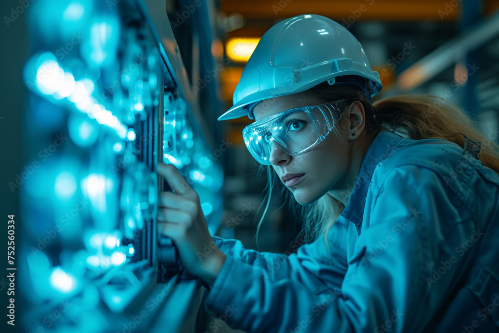 Poster engineers utilizing advanced robotics in the production of energy-efficient appliances designed to r