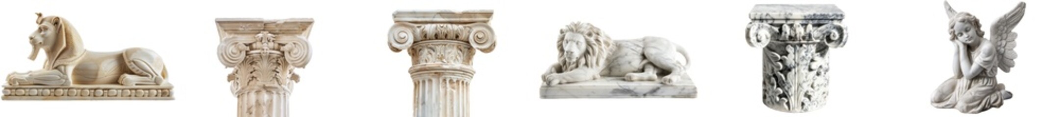 Classical Sculpture and Column Capitals Collection - Isolated on White Transparent Background 

 - obrazy, fototapety, plakaty