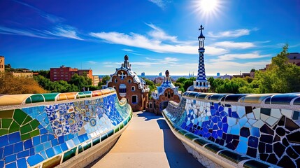 Park Guell - Captivating Gaudi Architecture in the Heart of Catalonia - obrazy, fototapety, plakaty