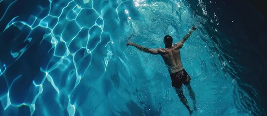 Top View Male Swimmer Swimming in Swimming Pool