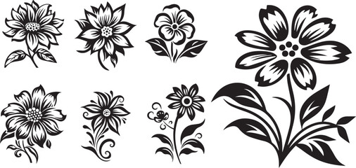 set of flowers ornament vector