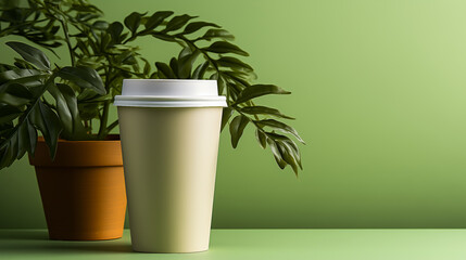 mockup of a plastic coffee cup on a background, space for text