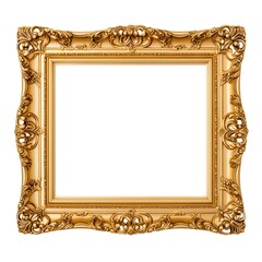Elegant Antique Gold Square Picture Frame Border Isolated on White Background. Ornate and Classy