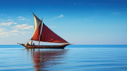 Obraz premium Traditional Dhow Sailing in the Calm Ocean Waters 