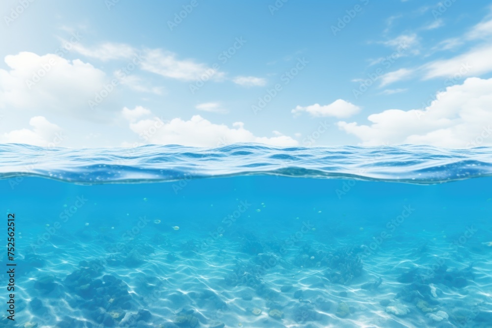 Aufkleber a serene image of clear blue water with fluffy clouds in the sky. suitable for various design projec
