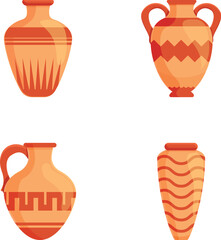 Greek vase icons set cartoon vector. Ancient greek or roman ceramic. Archaeological artifact