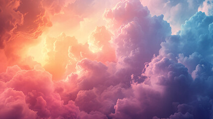 soft, colorful clouds catch the light of the setting sun, creating a serene yet dynamic skyscape - obrazy, fototapety, plakaty