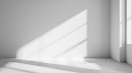 Sun casts a shadow a white room. Black & White.