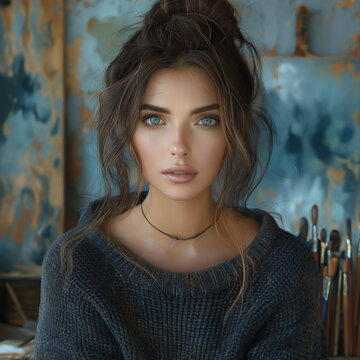 Portrait of a beautiful female painter