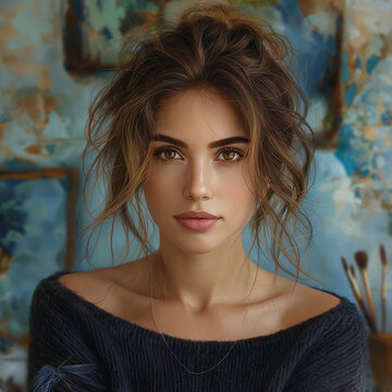 Portrait of a beautiful female painter