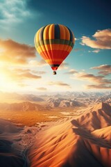 A stunning hot air balloon soaring over a desert landscape. Perfect for travel and adventure concepts