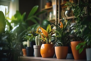 Row of potted plants on a shelf, perfect for home decor