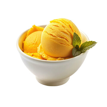 Refreshing mango Ice Cream in Bowl isolated on Transparent background.