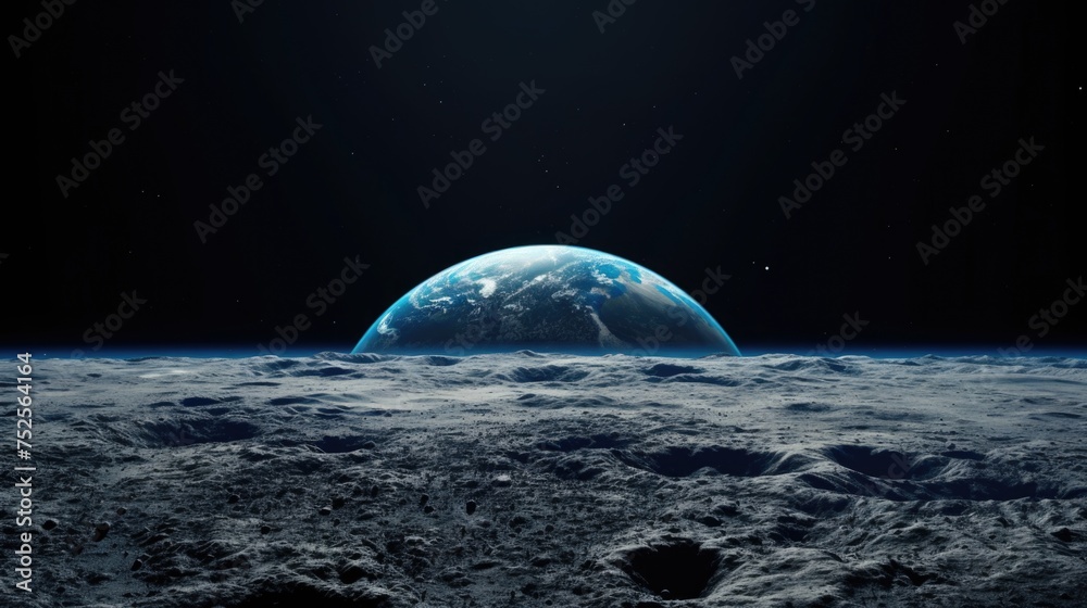 Poster a stunning view of earth from the moon's surface. perfect for educational materials or space enthusi