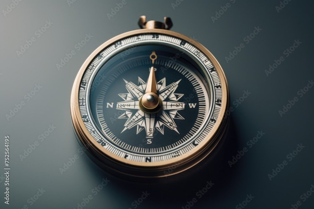 Poster A detailed image of a compass on a table, suitable for travel or navigation concepts