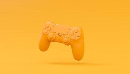 Video game joystick or gamepad in plain monochrome yellow color background