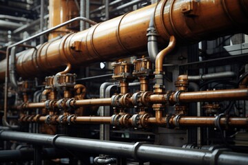 A network of interconnected pipes. Suitable for industrial concepts