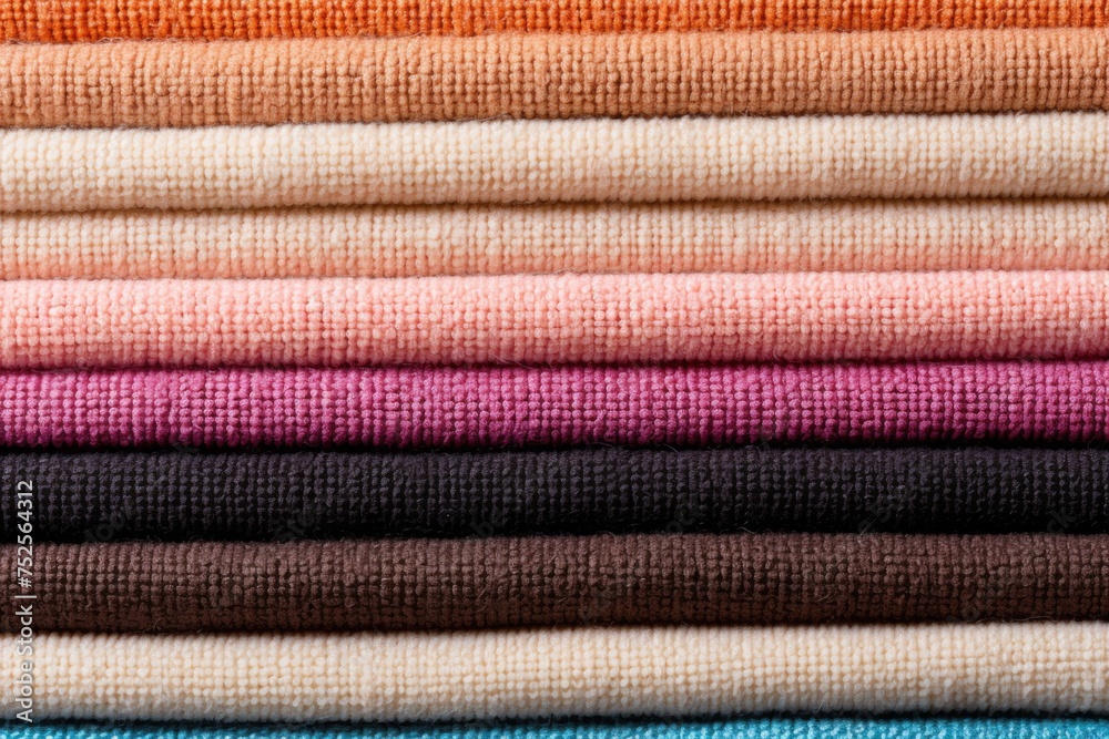 Poster a detailed view of a stack of fabric, suitable for textile industry projects