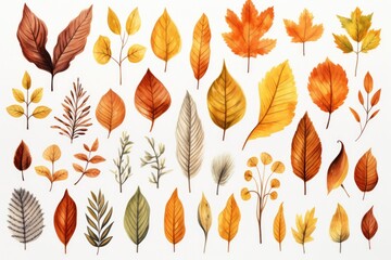 Obraz premium Vibrant autumn leaves scattered on a white surface, perfect for seasonal designs