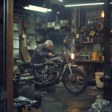 mechanic fixing a motorbike