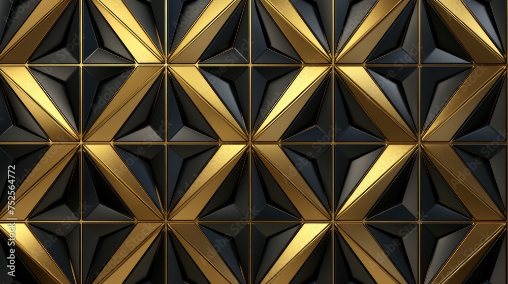 Poster stylish black and gold wall with a geometric triangle pattern. perfect for interior design projects