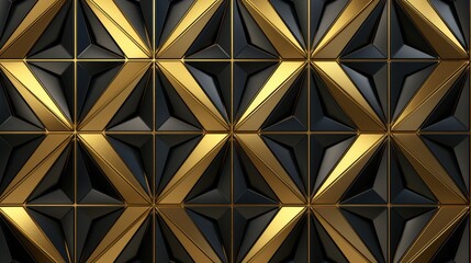 Stylish black and gold wall with a geometric triangle pattern. Perfect for interior design projects