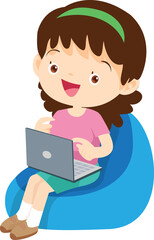 child use digital device sitting on beanbag