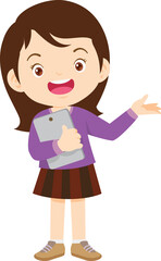 cute kids standing use smartphone and tablet gadget