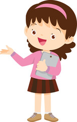 cute kids standing use smartphone and tablet gadget