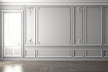 Minimalistic empty room with white walls and wood floors. Suitable for interior design concepts