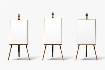 Three blank canvases displayed on easels, perfect for art concepts