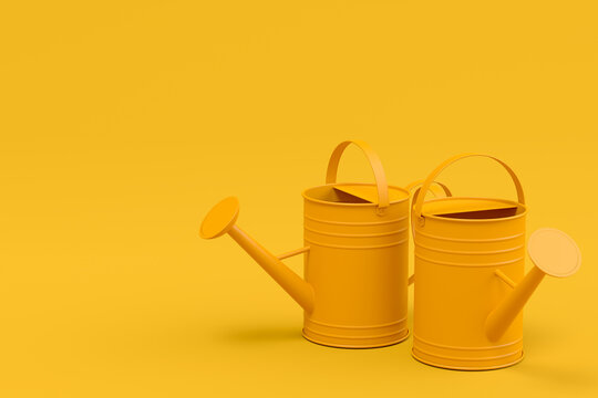 Set of watering cans on monochrome background.