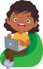 child use digital device sitting on beanbag