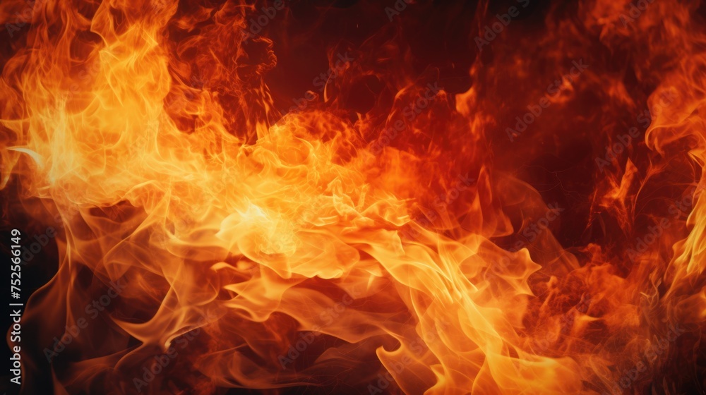 Poster a close-up of a vibrant fire on a dark black background. perfect for adding a dramatic touch to any 