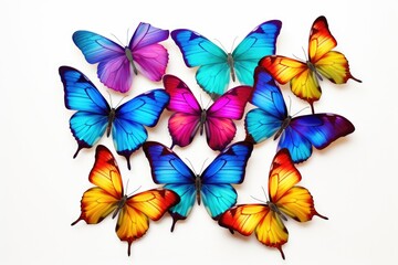 Group of vibrant butterflies on a white background. Ideal for nature and wildlife concepts