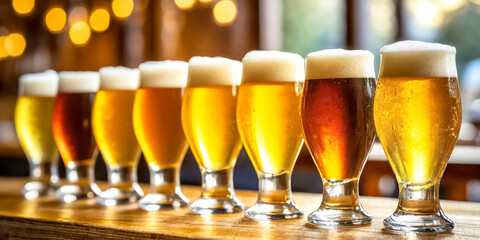 Verschiedene Biersorten in einer Reihe 