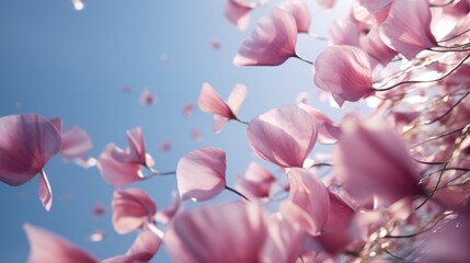 A bunch of pink flowers floating in the air. Perfect for spring-themed designs