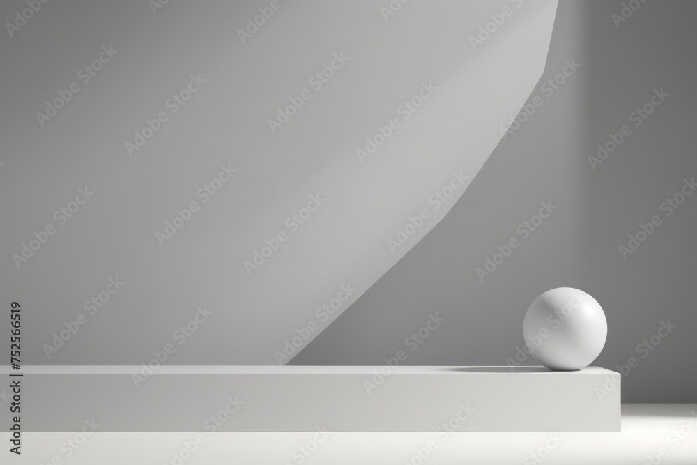 Poster a white ball sitting on a white platform. suitable for various design projects