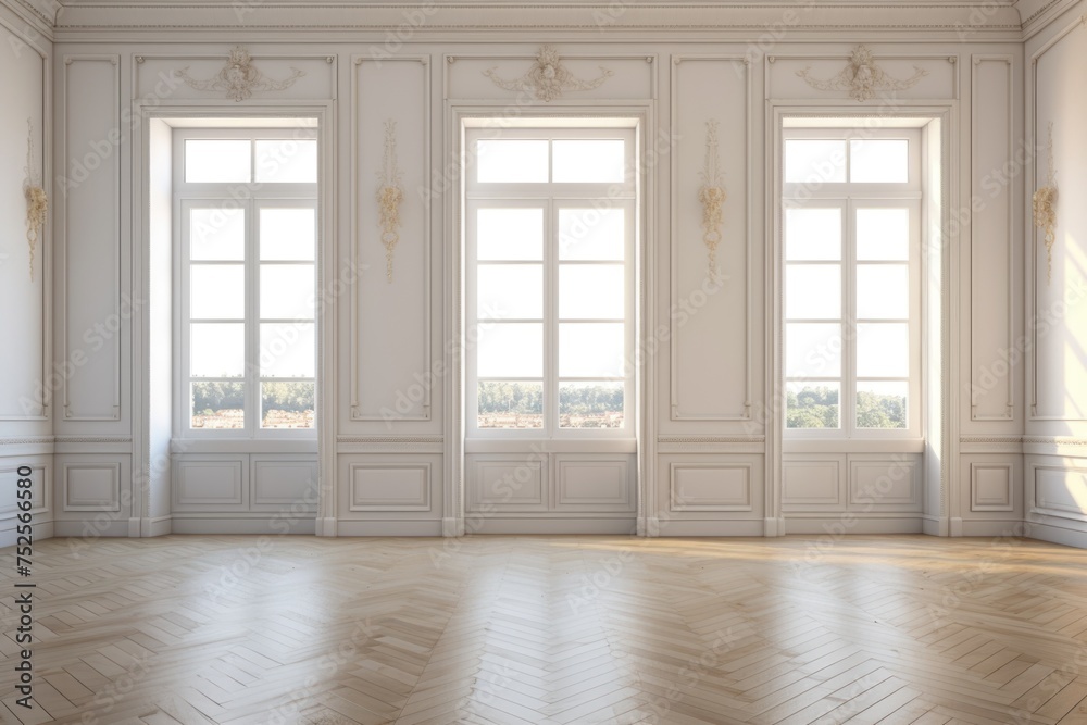 Poster an empty room with ample natural light, suitable for various uses